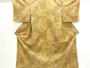 切り嵌め風花更紗模様手織り紬着物
